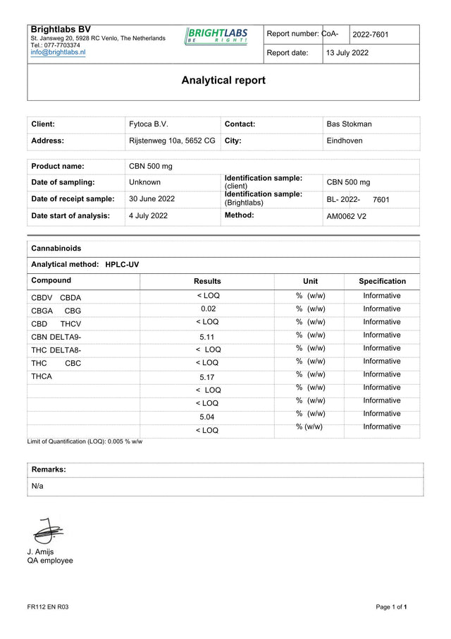 Cannabas - CBN Olie | 500mg | 10ml