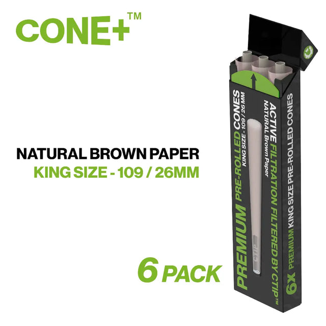 CONE+ King Size Natural Brown – Premium 6-Pack Cones