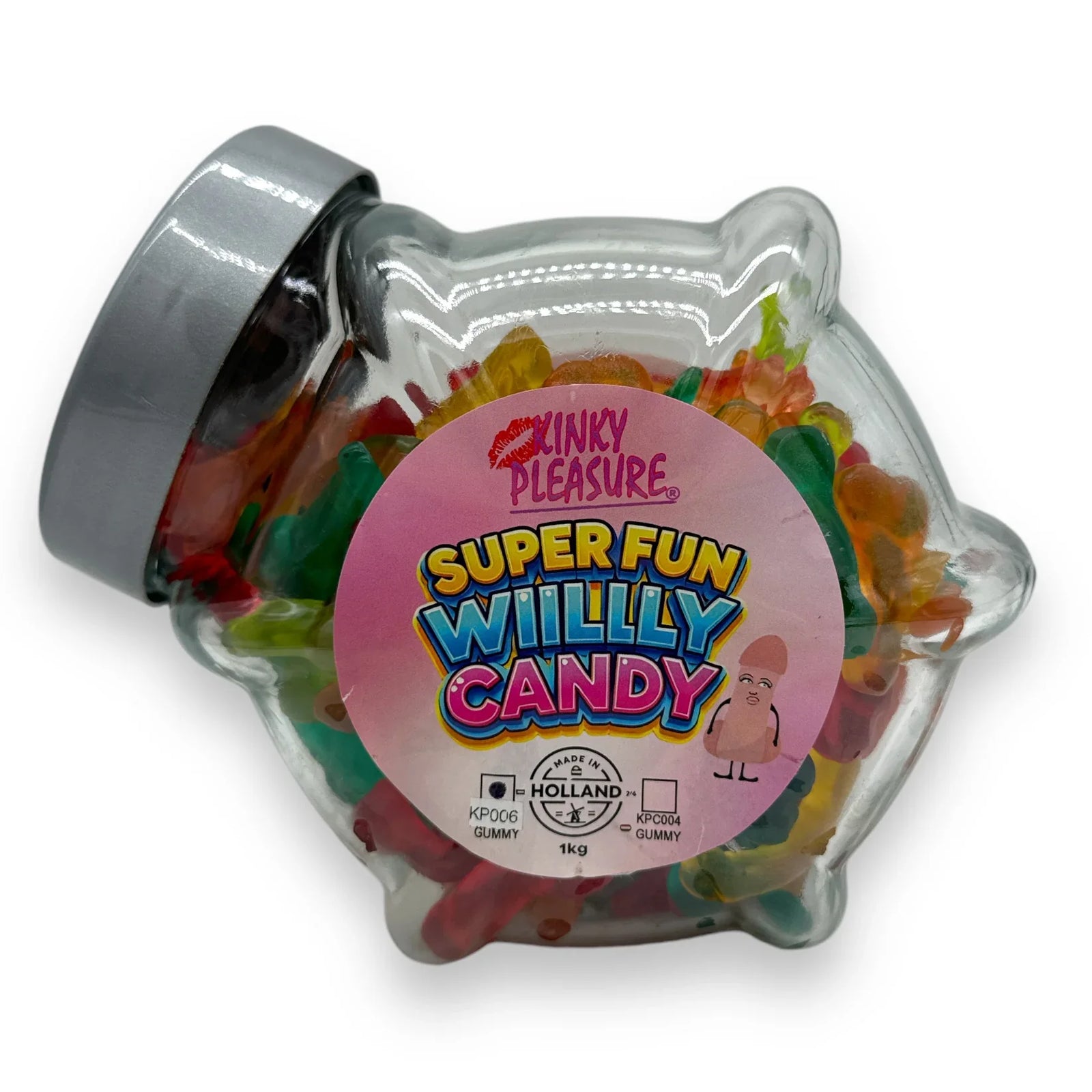 Colorful erotic novelty gummy candies on a party table with playful romantic and humorous atmosphere for adults.