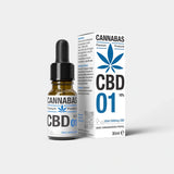 Logo van het merk Cannabas op een flesje CBD Olie 10%