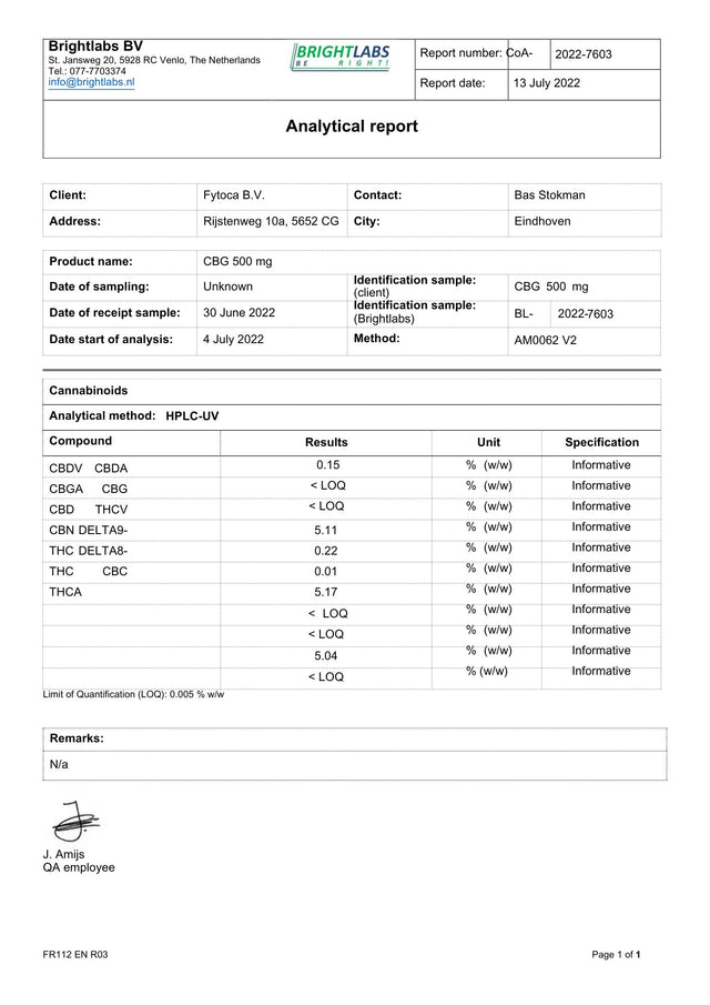 Cannabas - CBG Olie | 500mg | 10ml