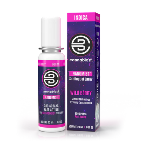 Cannablast Indica Spray met Wild Berry smaak voor diepe, rookvrije ontspanning
