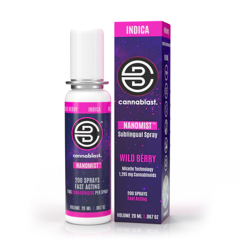 Cannablast Indica Spray met Wild Berry smaak voor diepe, rookvrije ontspanning

